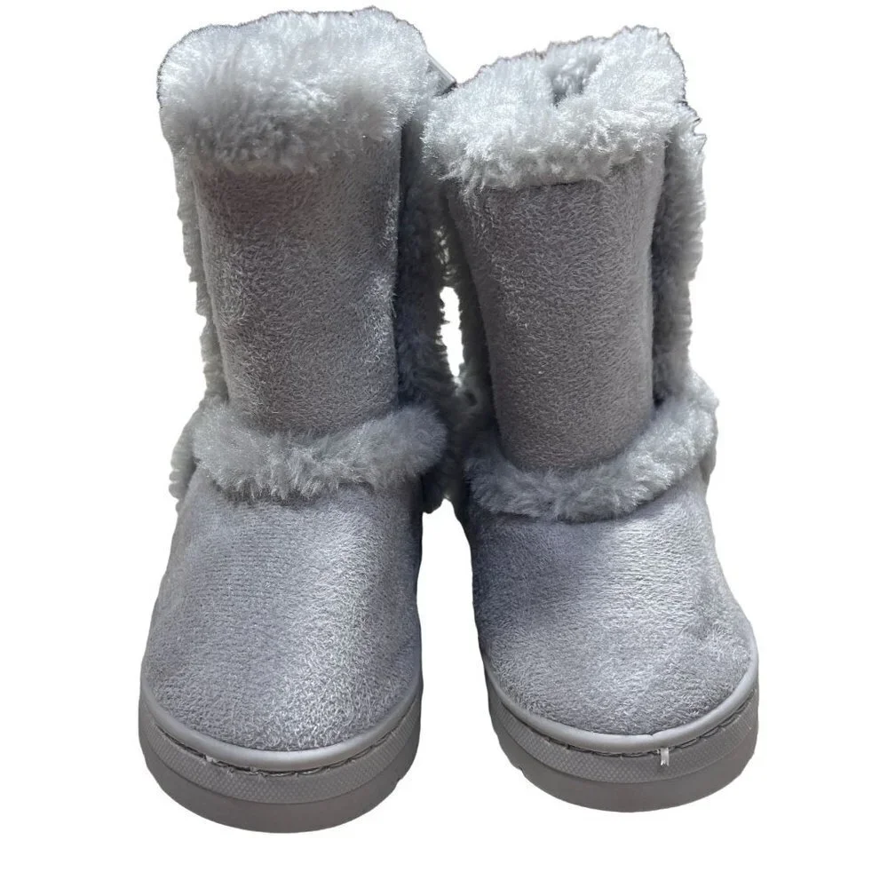 Bebe Girls Toddler Grey Suede Ribbon Pom Pom Snow Boots Grey Size 5